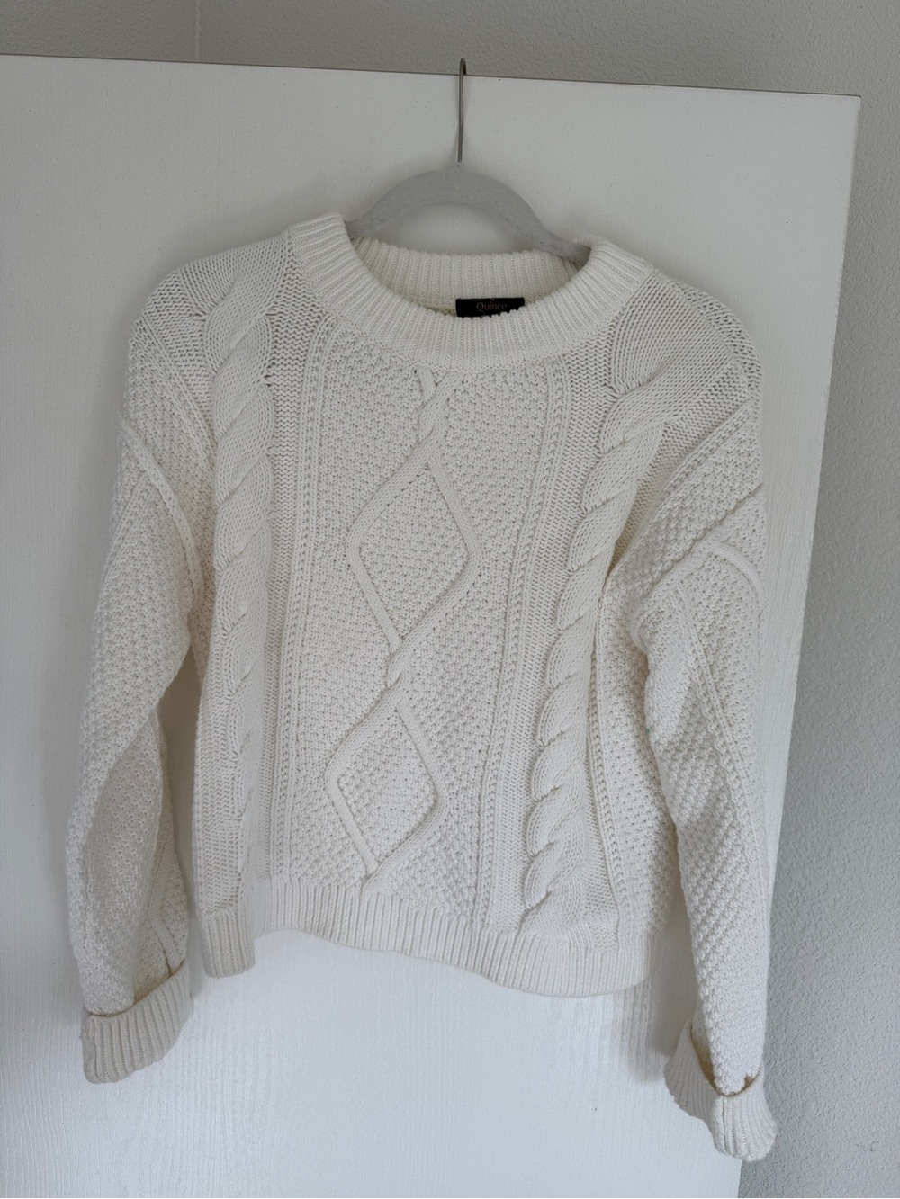 Quince Cream Cable-Knit Crewneck Sweater
